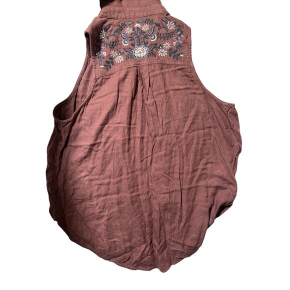 Mudd Embroidered Sleeveless Top Button Down Shirt Casual Mauve Size M - Picture 1 of 7